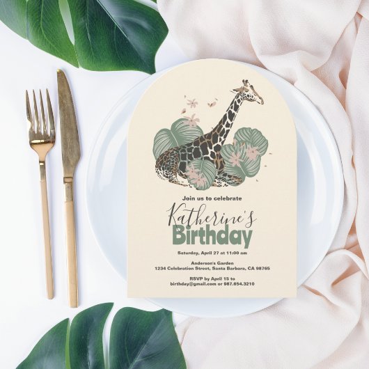 Giraffe Tropical Greenery Animal Birthday Party  Kaart