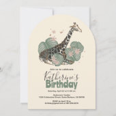 Giraffe Tropical Greenery Animal Birthday Party  Kaart (Voorkant)
