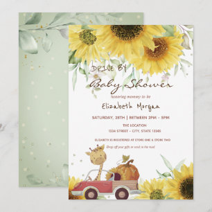 Giraffe Truck Pumpkin Sunflower Drive Baby shower Kaart