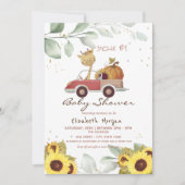 Giraffe Truck Sunflower Pumpkin Drive Baby shower Kaart (Voorkant)