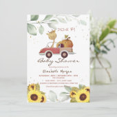 Giraffe Truck Sunflower Pumpkin Drive Baby shower Kaart (Staand voorkant)
