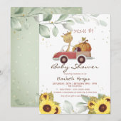 Giraffe Truck Sunflower Pumpkin Drive Baby shower Kaart (Voorkant / Achterkant)