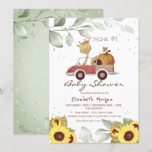 Giraffe Truck Sunflower Pumpkin Drive Baby shower Kaart