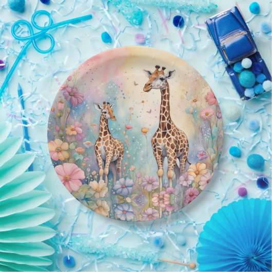 Giraffe Tuin Pastel Papieren Bordje (Feest)