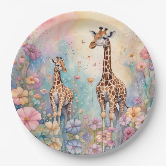 Giraffe Tuin Pastel Papieren Bordje (Voorkant)