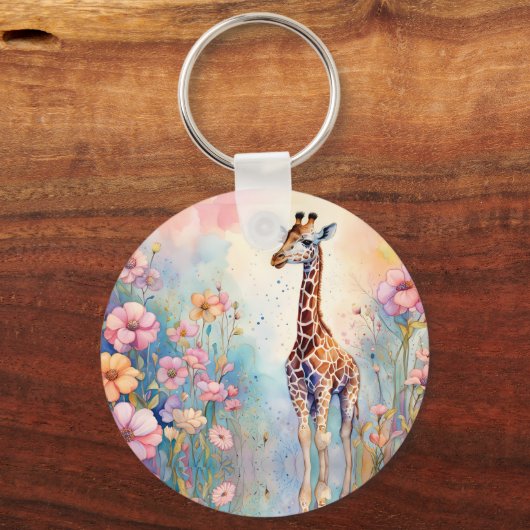 Giraffe Tuin Pastel Sleutelhanger (Voorkant)