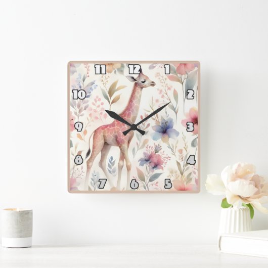 Giraffe tussen de mooie Afrikaanse bloemetjes Vierkante Klok (Huis)