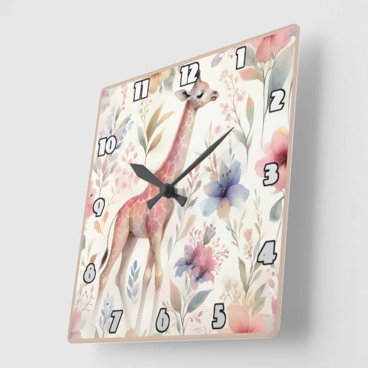 Giraffe tussen de mooie Afrikaanse bloemetjes Vierkante Klok (Hoek)