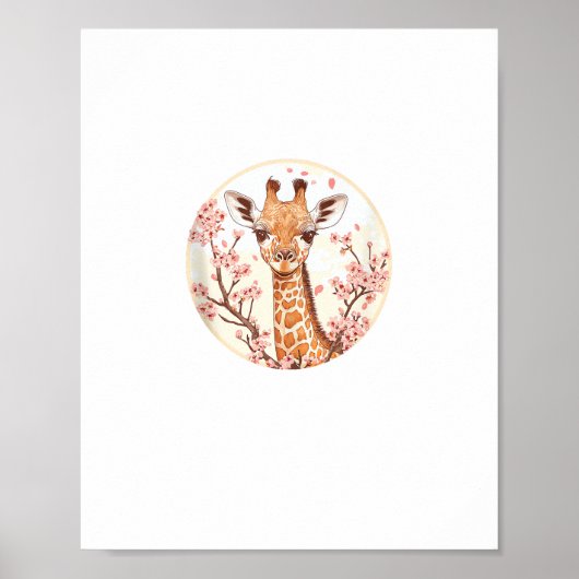 Giraffe Tussen Kersenbloesems Cirkel Kunst Poster (Voorkant)