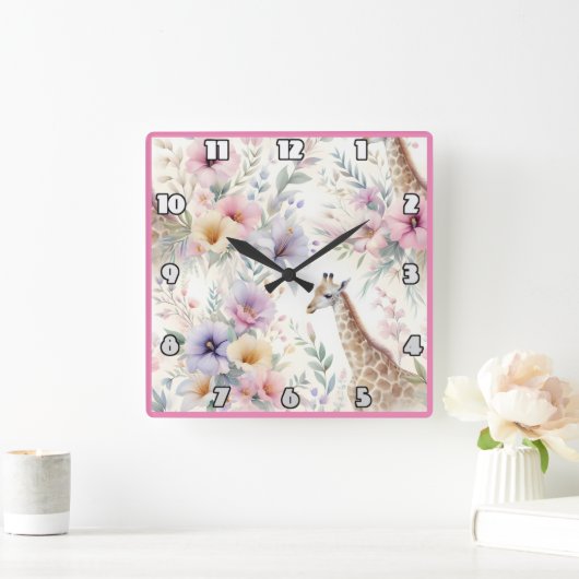 Giraffe tussen kleurrijke bloemen in Afrika Vierkante Klok (Huis)