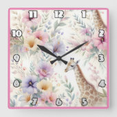 Giraffe tussen kleurrijke bloemen in Afrika Vierkante Klok (Voorkant)