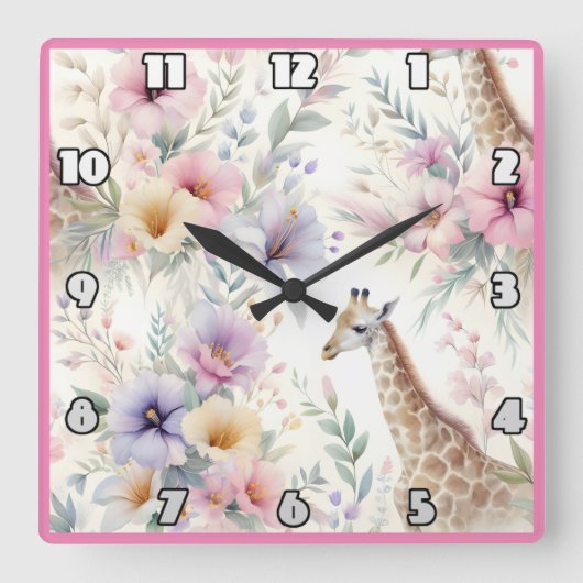 Giraffe tussen kleurrijke bloemen in Afrika Vierkante Klok (Voorkant)