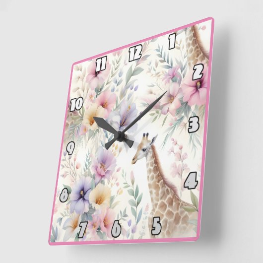 Giraffe tussen kleurrijke bloemen in Afrika Vierkante Klok (Hoek)
