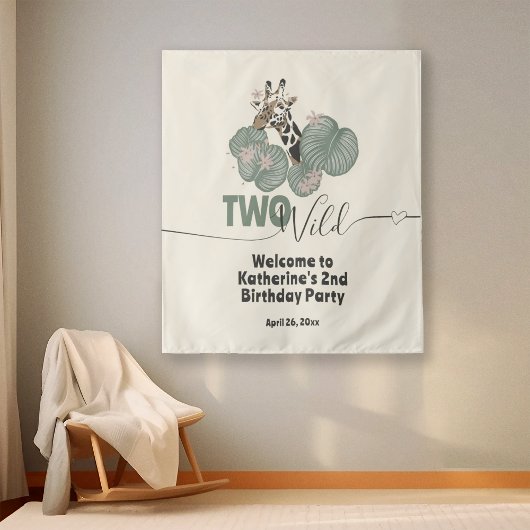 Giraffe Twee Wilde Safari Dieren Verjaardagsfeest Wandkleed