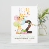 Giraffe Tweede Verjaardagsfeestuitnodiging Kaart (Staand voorkant)