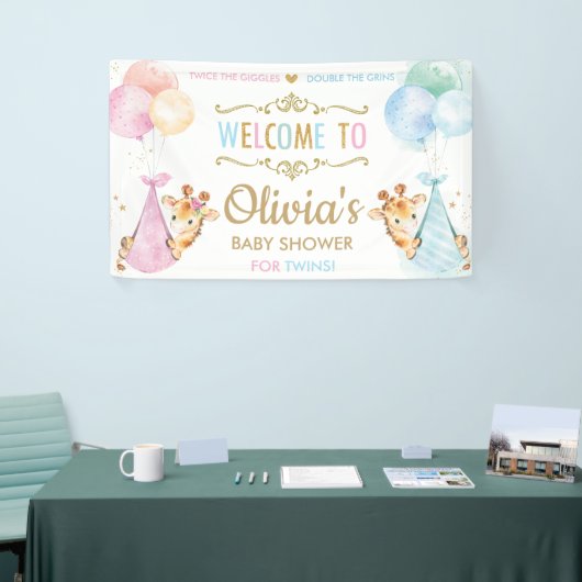 Giraffe Twin Boy Meisje Baby shower Welkom Achterg Spandoek (Beurs)