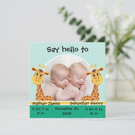 Giraffe Twins Geboorte Aankondiging (Staand voorkant)