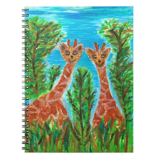 Giraffe Twins – Whimsical Dieren Kunst Notitieboek (Voorkant)