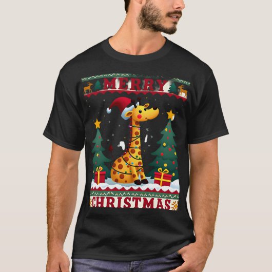 Giraffe Ugly Christmas Sweaters Funny Santa Hat Li (Voorkant)