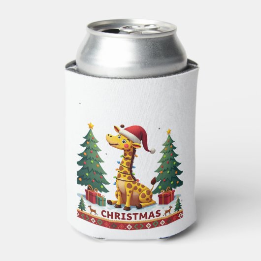 Giraffe Ugly Christmas Sweaters Funny Santa Hat Li Blikjeskoeler (Blikje Voorkant)