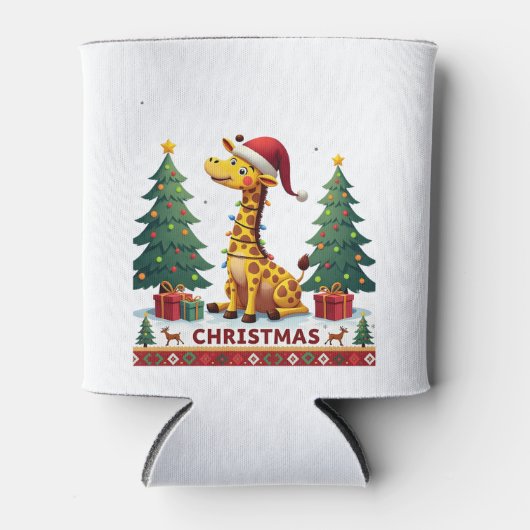 Giraffe Ugly Christmas Sweaters Funny Santa Hat Li Blikjeskoeler (Voorkant)