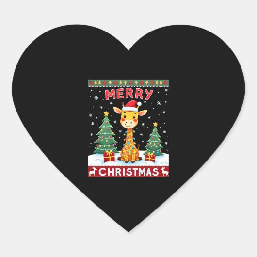 Giraffe Ugly Christmas Sweaters Funny Santa Hat Li Hart Sticker (Voorkant)