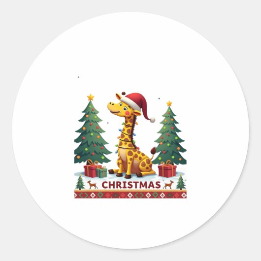 Giraffe Ugly Christmas Sweaters Funny Santa Hat Li Ronde Sticker (Voorkant)