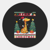 Giraffe Ugly Christmas Sweaters Funny Santa Hat Li Ronde Sticker (Voorkant)
