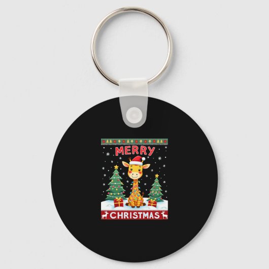 Giraffe Ugly Christmas Sweaters Funny Santa Hat Li Sleutelhanger (Voorkant)