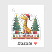 Giraffe Ugly Christmas Sweaters Funny Santa Hat Li Sticker (Vel)