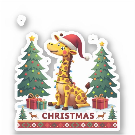Giraffe Ugly Christmas Sweaters Funny Santa Hat Li Sticker (Voorkant)