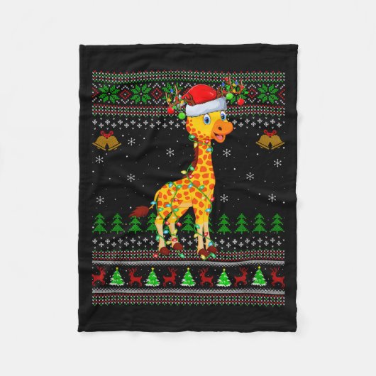 Giraffe Ugly Christmas Sweaters Holiday Santa Cute Fleece Deken (Voorkant)