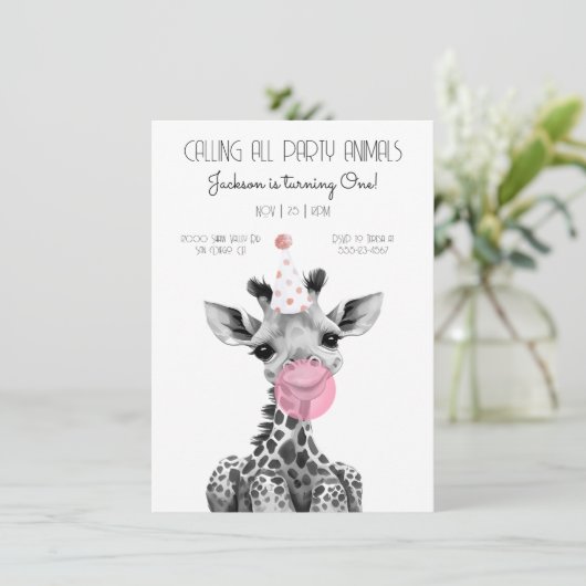 Giraffe - uitnodiging voor een zwarte en witte ver (Staand voorkant)