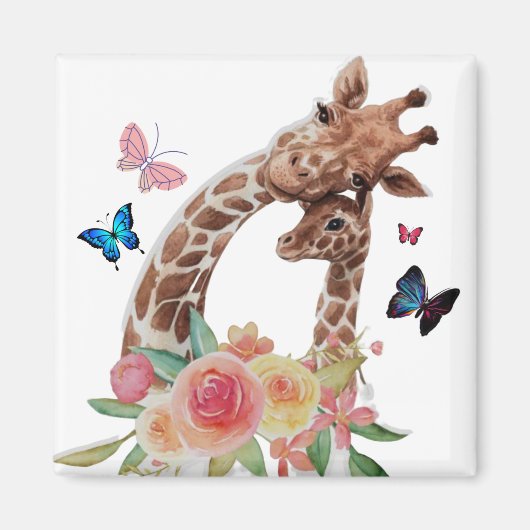 Giraffe van baby en moeder met botervliegen magneet (Voorkant)