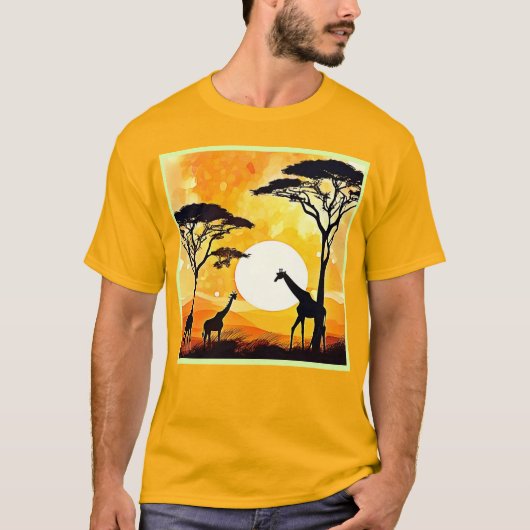Giraffe van de African Savannah Sunset T-shirt (Voorkant)