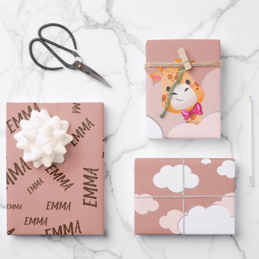 Giraffe van de Baby van de waterverf, Safari Anima Inpakpapier Vel (Voorkant)