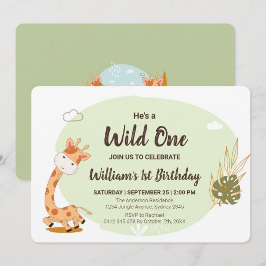 Giraffe van de Baby van de waterverf, Safari Anima Kaart (Voorkant / Achterkant)