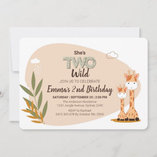 Giraffe van de Baby van de waterverf, Safari Anima Kaart (Voorkant)