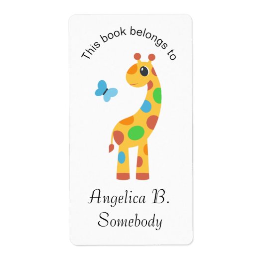 Giraffe van kleurrijke Cartoon en boekdrukplaat Etiket (Voorkant)