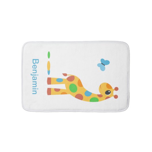 Giraffe van kleurrijke Cartoon en vlinder Badmat (Voorkant)