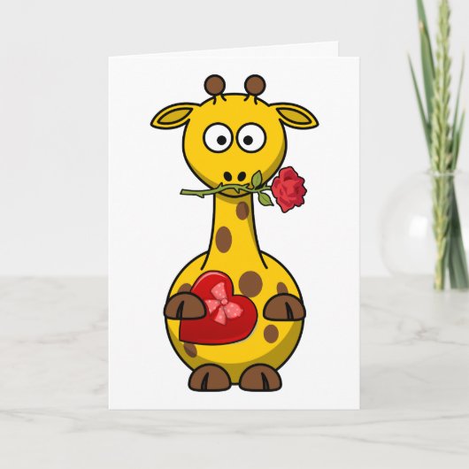 Giraffe van valentijns met Roos Feestdagen Kaart (Voorkant)