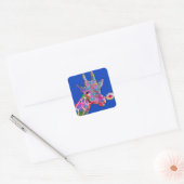 Giraffe van Vele Kleuren met Bloem Vierkante Sticker (Envelop)