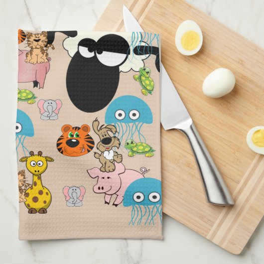 Giraffe, Varkens, olifant, keukenhanddoek (Quarter Fold)