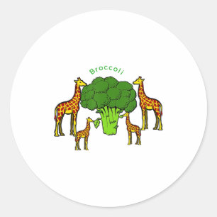 Giraffe Vegetarische Familie Eet Broccoli T-shirt  Ronde Sticker