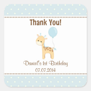 Giraffe Verjaardag Bedankt Stickers (blauw)