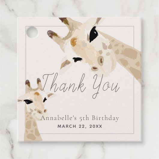 Giraffe Verjaardag Greige Dank u Bedankjes Labels (Voorkant)