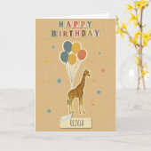 Giraffe Verjaardag Kaart – Persoonlijke naam (Gele Bloem)
