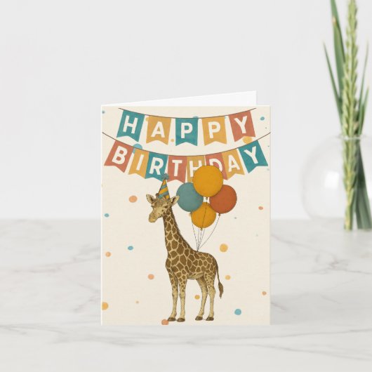 Giraffe Verjaardag Kaart - Schattigee Partij Dier (Voorkant)
