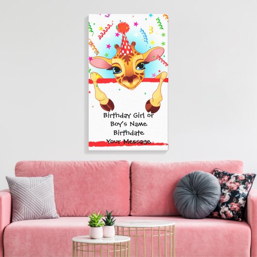 Giraffe Verjaardag Memento Canvas Afdruk (Insitu (Woonkamer))
