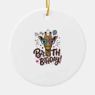 Giraffe Verjaardag Vintage Gravure Feest Shirt_1 Keramisch Ornament